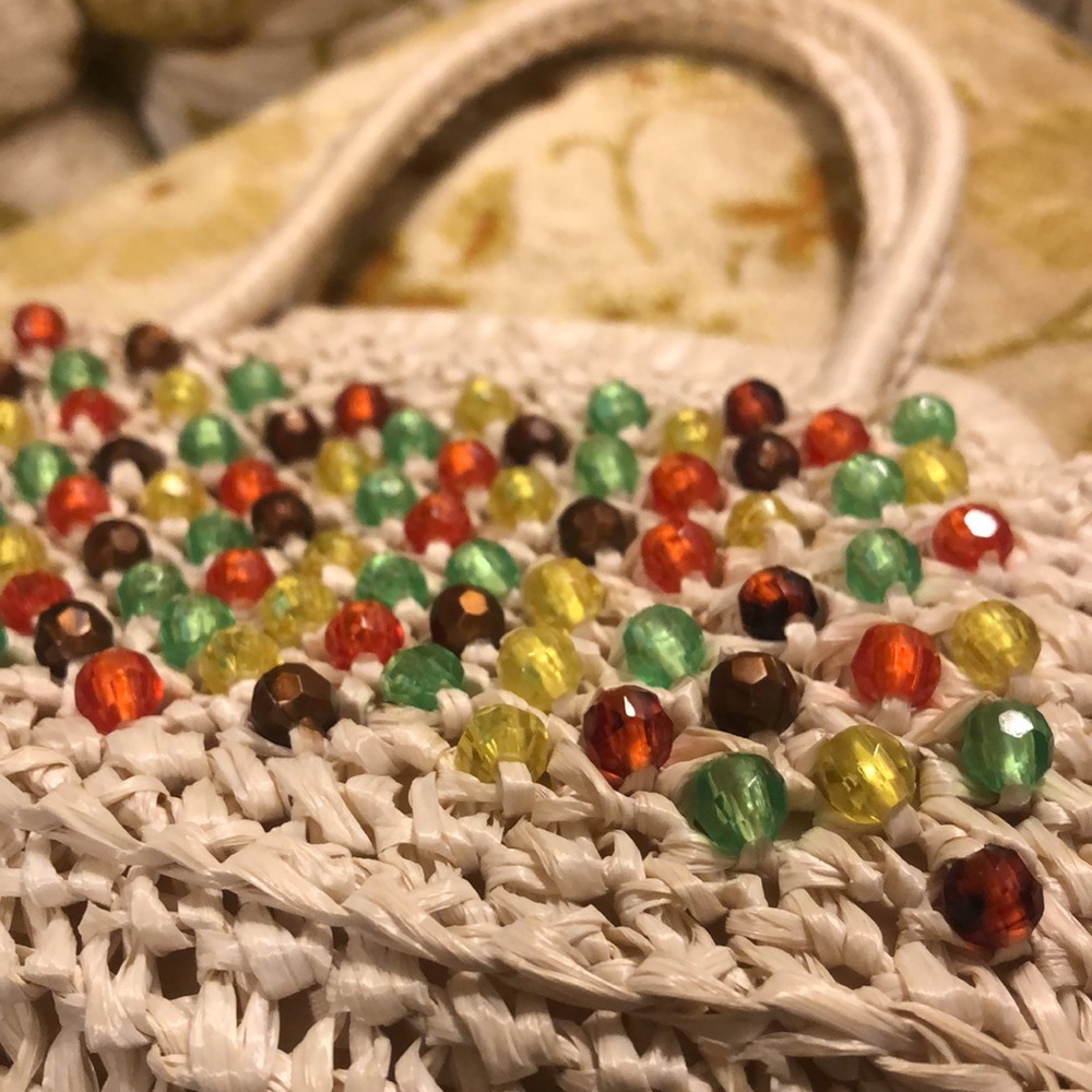 SOLD Vintage Beaded Straw Purse
